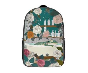 Sac à dos scolaire pour filles, motif floral grenouille, idéal pour une escapade relaxante. Sac à dos imprimé en 3D, léger et décontracté, parfait pour les collégiennes et collégiens (43 cm).