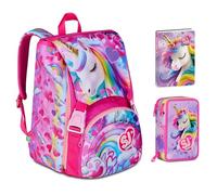 Sac à dos scolaire Sj Gang PinkHughs Licorne extensible By Seven + Trousse 3 étages + Agenda 2024/2025 + 7 stylos à pression, porte-clé à palettes et stylo sirène, multicolore, media, classique