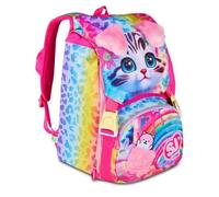 Sac à dos scolaire Sj Girl Cat & Air Chaton Tigré extensible par Seven pour fille élémentaire + 7 stylos à pression et porte-clé pailettes