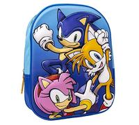 Sac à Dos Scolaire Sonic - Fermeture Éclair - 25x31x10 cm - Cartable pour Enfant avec Détails 3D - Bretelles Rembourrées