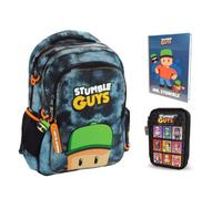 Sac à dos scolaire Stumble Guys rond 3 compartiments zip pour enfants primaire moyenne + trousse 3 étages complète + agenda + sac isotherme 21 cm déjeuner collation + set écriture et porte-clés