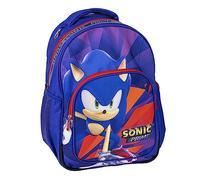 Sac à Dos Scolaire Taille Moyenne Sonic Prime - Bleu et Rouge - 32x15x42 cm - en Polyester - Poche Latérale, Bretelles Réglables et Plusieurs Compartiments - Produit Original Conçu en Espagne
