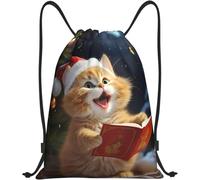 Sac À Dos Scolaire Un Chat Mignon Chante des Chants De Noël Sacs À Cordon De Serrage Coloré Sacs De Sport À Cordon Grand Sac De Gym pour Natation Piscine Sport 36X42Cm
