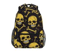 Sac À Dos Skull Head Golden Skeleton Cartables Loisir Rucksack Durable Cartable Scolaire pour Étudiant École Randonnée