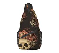 Sac à Dos Sling, pour Rose Flowers Day of The Dead Sugar Skulls, Sac à Bandoulière à Bandoulière Polyvalent Voyage Randonnée Daypack Anti-Theft Rucksack