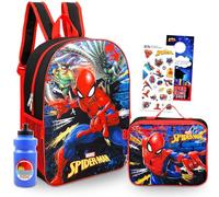 Sac à dos Spiderman avec boîte à déjeuner - Ensemble avec sac d'école Marvel de 40,6 cm, sac à déjeuner isotherme, bouteille d'eau, plus | Lot de fournitures scolaires Spiderman