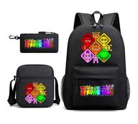Sac à dos Sprunki tendance et personnalisé - Ensemble de 3 pièces pour enfants - Cartable d'école - Sac à dos de voyage - Peut contenir un ordinateur portable de 16", A14, L