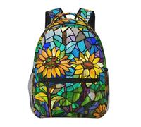Sac À Dos Stained Glass Sunflower Blue and Yellow Florals Colorful Sac D'École Léger Backpack Homme Et Femme Daypack pour Scolaire Étudiant Camping