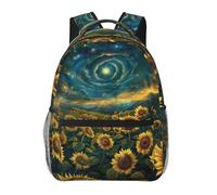 Sac À Dos Starry Sunflower Landscape Cosmic Night Field Sac D'École Loisirs Backpack Tendance Daypack pour Camping Cadeau Rentrée Randonnée