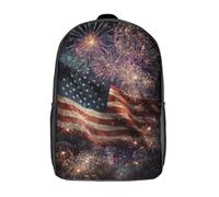 Sac à dos Stars & Stripes Fireworks imprimé en 3D pour enfants, sac d'école garçon, sac tendance, sac de voyage, sac scolaire pour garçons, élèves du primaire et du collège, 43 cm (17 pouces)