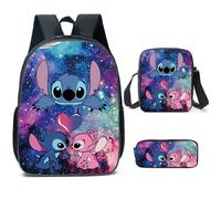 Sac à dos Stitch 3 pcs pour Garçons et Filles,avec Sac à Déjeuner et Trousse à Crayons,Ensemble de Sac à Dos pour Enfants et élèves