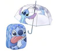 Sac à dos Stitch 3D + parapluie transparent coupe-vent Stitch, ouverture manuelle et excellente résistance au vent Le duo parfait pour les petits fans de l'univers Lilo & Stitch.Ce charmant pack Stitc