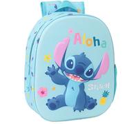 Safta Sac à dos d'école STITCH 3D – design 3D, adaptable au chariot, 27x10x33 cm Bleu clair M