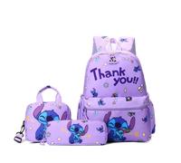 Sac à Dos Stitch pour Enfants Cartable Sac à Dos Ordinateur Portable pour Adolescents Repas + Trousse + 3 PCS Polyester, Voilet