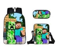 Sac à dos SZSMART Minecraft Three-piece Student School Sac à dos Set Ensemble de sacs à dos décole pour étudiants modélisé de 8 G