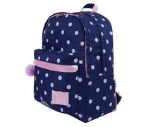 Tann's - Sac à Dos L Romy Marine - Imprimé Pois, ganse Rose pailletée et Pompons en Tulle - Sac à Dos Scolaire Fille 2 Compartiments - CM1 CM2