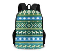 Sac À Dos Teal Green Native American Tribal Ethnic Western Horse Cartable Léger Sac D'École Tendance Backpack pour Camping Voyage Randonnée