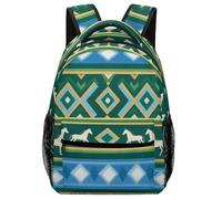 Sac À Dos Teal Green Native American Tribal Ethnic Western Horse Cartable Ordinateur Portable Bookbag Tendance Sac D'École pour Étudiant Cadeau Rentrée Voyage