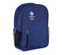 Sac à dos Team GB avec fermetures éclair personnalisées Lion - Produit officiel de l'équipe olympique de Grande-Bretagne - Sac à dos bleu avec deux porte-bouteilles d'eau