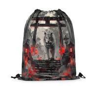 Sac À Dos Tiger Animal Japanese Style Ukiyoe Watercolor Ink Wash Gym Sack Réglable Sacs À Cordon Colourful Sac De Sport pour Voyage Camping Swimming 36X42CM