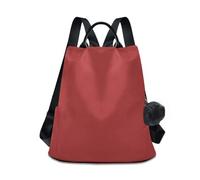 Sac à dos Titian rouge pour femme, sac de voyage tendance avec fermeture éclair arrière, plusieurs poches et breloque boule de fourrure