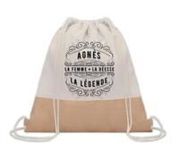 Sac à dos toile et jute Agnès Femme Déesse Légende | Sac de Sport et Gym avec cordelettes | Idée Cadeau Collègue Noël Anniversaire | Sac Doudou