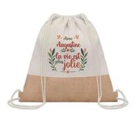 Sac à dos toile et jute Augustine la vie est plus jolie Sac de Sport et Gym, Sac Doudou Enfant Cadeau Fête des Mères Anniversaire