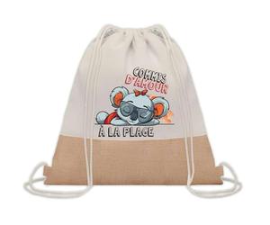 Sac à dos toile et jute Commis Koala à la Plage | Sac de Sport et Gym avec cordelettes | Idée Cadeau Collègue Noël Anniversaire | Sac Doudou