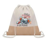 Sac à dos toile et jute Gisèle Koala à la Plage | Sac de Sport et Gym avec cordelettes | Idée Cadeau Collègue Noël Anniversaire | Sac Doudou