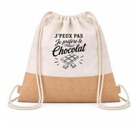 Sac à Dos Toile et Jute J’peux pas je préfère le Chocolat | Sac de Sport en Coton Sergé 160 g/m² avec Fond en Jute 7 L | Gym Piscine École | Cadeau Gourmand Gourmande Enfant Ado Rentrée Anniversaire