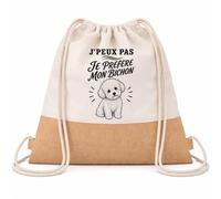 Sac à Dos Toile et Jute J’peux pas je préfère mon Bichon | Sac de Sport en Coton Sergé 160 g/m² avec Fond en Jute 7 L | Gym Piscine École | Cadeau Propriétaire Bichon Enfant Ado Rentrée Anniversaire