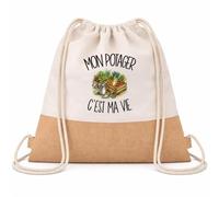 Sac à Dos Toile et Jute Mon potager c'est ma vie | Sac de Sport en Coton Sergé 160 g/m² avec Fond en Jute 7 L | Gym Piscine École | Cadeau Jardinier Jardinière Enfant Ado Rentrée Anniversaire