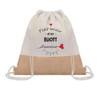 Sac à dos toile et jute Petit Bazar d'un Eliott d'amour | Sac de Sport et Gym avec cordelettes | Idée Cadeau Collègue Noël Anniversaire | Sac Doudou