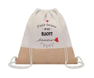 Sac à dos toile et jute Petit Bazar d'un Eliott d'amour | Sac de Sport et Gym avec cordelettes | Idée Cadeau Collègue Noël Anniversaire | Sac Doudou