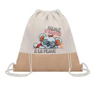 Sac à dos toile et jute Salomé Koala à la Plage | Sac de Sport et Gym avec cordelettes | Idée Cadeau Collègue Noël Anniversaire | Sac Doudou