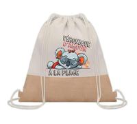 Sac à dos toile et jute Véronique Koala à la Plage | Sac de Sport et Gym avec cordelettes | Idée Cadeau Collègue Noël Anniversaire | Sac Doudou