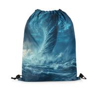 Sac À Dos Tornade Turquoise, Vague Marine Terrifiante, Tornade D'Orage Gothique, Catastrophe Naturelle Géométrique Gym Sack Résistant Sacs À Cordon Pliable Sac De Sport pour Gym Voyage