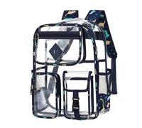 Sac à dos transparent grande capacité pour écoliers collégiens lycéens léger résistant usage quotidien (Navy-3, One Size)