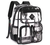 Sac à dos transparent imperméable en PVC transparent avec fermeture éclair | Plusieurs compartiments, légers et spacieux, multi-usages pour les journées scolaires quotidiennes, les pique-niques, les