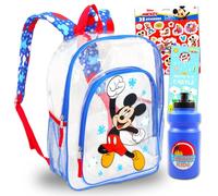 Sac à dos transparent Mickey Mouse - Ensemble avec sac à dos Mickey Mouse de 40,6 cm pour garçons avec bouteille d'eau, autocollants, plus | Sac à dos transparent Mickey Mouse pour enfants fournitures