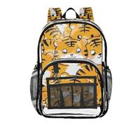 Sac à dos transparent personnalisable avec motif de tigres de dessin animé mignon pour enfants, sac à dos transparent pour garçons, très résistant, tigres mignons de dessin animé, 1 taille, Tigres