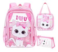 Sac à dos transparent pour garçons et filles, sac à dos pour enfants de 39,6 cm avec sac à déjeuner, trousse à crayons, sac à livres élémentaire en PVC pour écoliers, sac à dos de voyage transparent