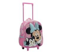 Sac à Dos Trolley 3D Minnie Mouse pour Fille - Sac à Dos Scolaire avec roulettes et poignée télescopique, Poches latérales en Maille, Motif Rose à Pois, Licence Officielle, Taille Unique