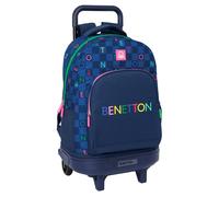 safta Benetton DAMERO - Grand Sac à Dos à roulettes, Compact, Amovible, idéal pour Enfants de différents âges, Confortable et Polyvalent, qualité et résistance, 33 x 22 x 45 cm, Bleu Marine, M,