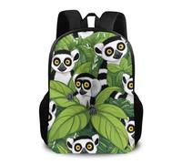 Sac À Dos Tropical Green Leaves Exotic Forests Animal Lemurs Monkey Sac D'École Loisirs Bookbag Tendance Daypack pour Voyage Scolaire Étudiant
