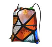 Sac à dos unisexe à cordon de serrage avec motif vitrail et poche zippée