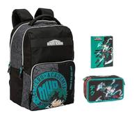 Sac à dos Urban My Hero Comix Anime pour enfants école primaire + Trousse 3 étages complète + Agenda 2025/2026 + Hommage 7 stylos effaçables et porte-clé sifflet