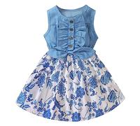 Sac à dos vestiaire d'été pour fille - Jean patchwork imprimé - Robe gilet pour et jupes noires de taille moyenne, bleu, 5-6 ans