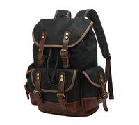 Sac À Dos Vintage Cuir-cire Toile Épaule Sac À Dos Ordinateur Portable Business Bookbag Wax Cuir Ordinateur Portable Vintage Voyage Randonnée Pour Hommes Noir