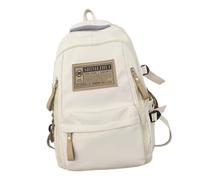 Sac à dos vintage en nylon de grande capacité pour collège et lycée, adolescent, fille, garçon, étudiant, sac à livres avec plusieurs poches, blanc